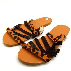 Womans Slide Brown‎ Leopard Black Sequin NEW
